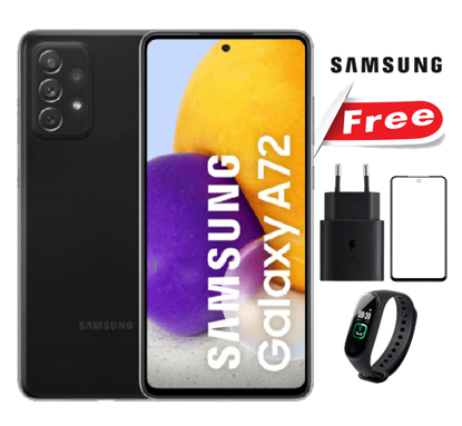Agrandir l'image de SAMSUNG GALAXY A72  - occasion - 6. 7pouces - 128Go / 6Go - 64 MP + 8MP + 12MP + 5MP / 32MP -  5000mAh - gifts (glace + chargeur + montre connectée M8) - 03 Mois garantie Image de SAMSUNG GALAXY A72  - occasion - 6. 7pouces - 128Go / 6Go - 64 MP + 8MP + 12MP + 5MP / 32MP -  5000mAh - gifts (glace + chargeur + montre connectée M8) - 03 Mois garantie
