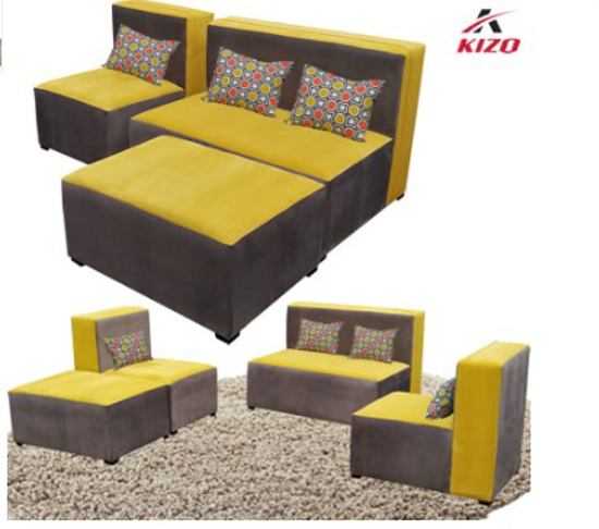 Image sur Salon Kizo en velours (  01 fauteuil 02 places+ 2 fauteuils 1 plcs et  pouf ) - Rouge et gris