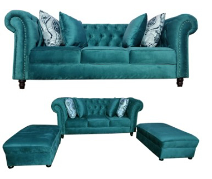 Agrandir l'image de Salon En Velours de Haute Qualité - 5plcs - Chestervel ( 1 fauteuil 3 plcs+ 2 poufs) Image de Salon En Velours de Haute Qualité - 5plcs - Chestervel ( 1 fauteuil 3 plcs+ 2 poufs)