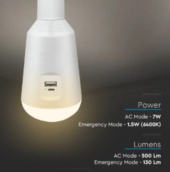 Image sur Ampoule LED rechargeable USB 7w E27