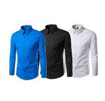 Image de Chemise homme En Coton - 3 Pièces - ( XL ,XXL ) Bleu, Noir Et Blanc