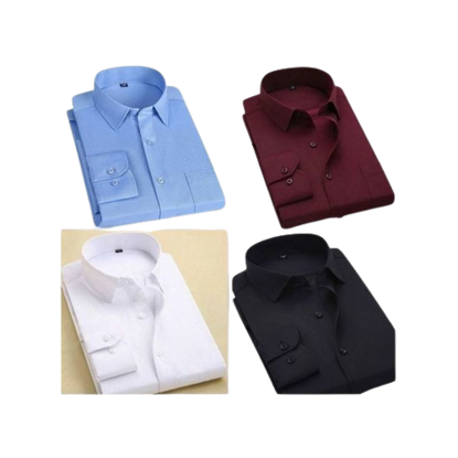 Image de Chemise En Coton - 4 Pièces -Bleu ciel, Bordeau, Blanc, Noire