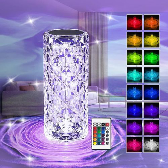 Lampe de table en cristal de diamant améliorée, 16 couleurs USB chargeant la lampe de chevet avec télécommande, lumières de bureau LED à rayons de rose acrylique pour chambre/bar/restaurant