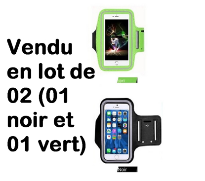 Sacoche de sport pour Smartphone étanche et antidérapant, lot de 02 pièces: couleur vert et noir.