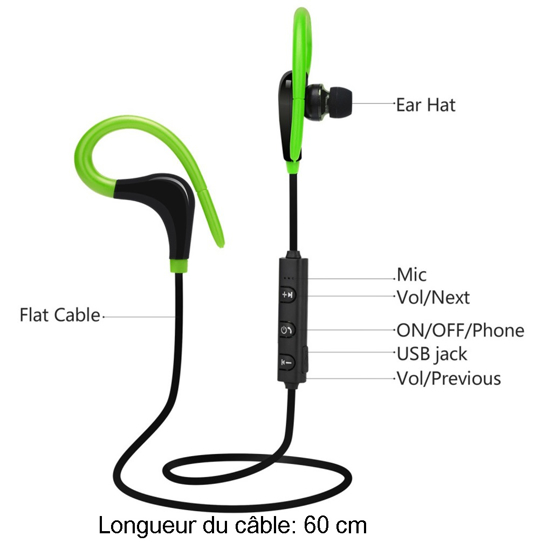 Ecouteurs sans fil Bluetooth 4.1 casque d’écoute pour sport.