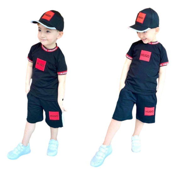 Image sur Ensemble en coton T-shirt culotte et casquette pour garçon de 3-6 ans