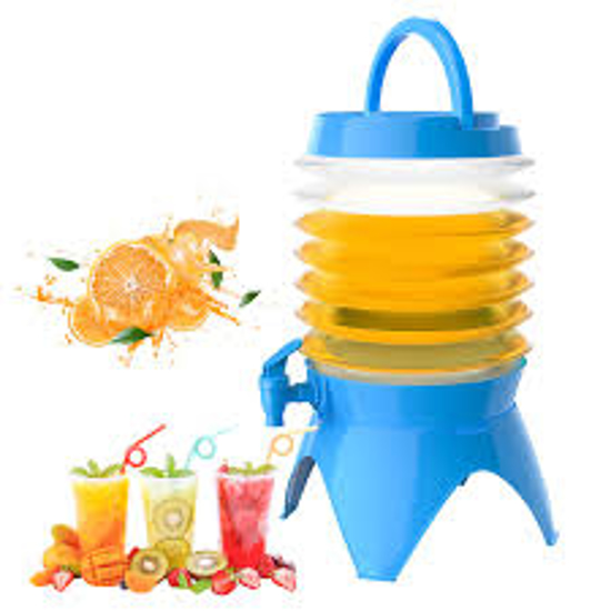 Image sur Distributeur de boissons de 5,5 L, distributeur de jus de limonade avec robinet pour fête en plein air, portable, pliable, conteneurs transparents (bleu)