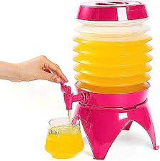 Image sur Distributeur de boissons de 5,5 L, distributeur de jus de limonade avec robinet pour fête en plein air, portable, pliable, conteneurs transparents (ROSE)