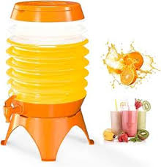 Image sur Distributeur de boissons de 5,5 L, distributeur de jus de limonade avec robinet pour fête en plein air, portable, pliable, conteneurs transparents (0RANGE)