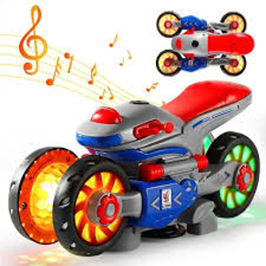 Image sur Moto pivotante à 360 degrés | Lumière de moto à LED, jouets à 4 roues avec musique pour la maternelle, les enfants, la maternelle, les filles et les garçons
