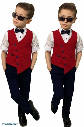 Image de Ensemble 03 pièces jaquette + chemise + pantalon avec noeud papillon pour garçon de 3 -8ans