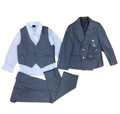 Image de Ensemble Costume croisé 03 pièces pour garçon avec chemise en coton et laine de 3-12ans