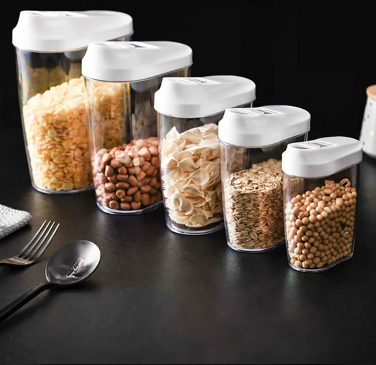 Image sur Lot de 5 récipients hermétiques pour aliments secs et céréales avec couvercle hermétique et étanche pour conserver les aliments secs-boite à épices