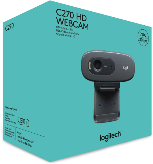 Image sur Webcam Logitech C270 HD, 720p, appels vidéo HD grand écran, correction de la lumière, micro antibruit, pour Skype, FaceTime, Hangouts, WebEx, PC/Mac/ordinateur portable/Macbook/tablette - Noir