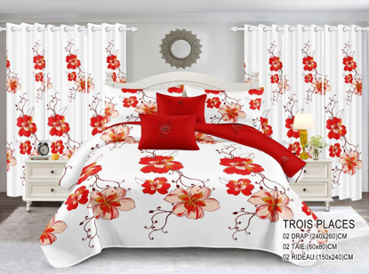 Image de Ensemble draps + rideaux  pour lit 3 places