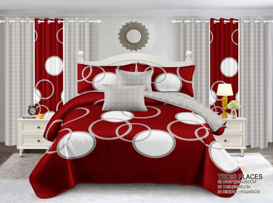 Image sur Ensemble draps + rideaux  pour lit 3 places  motif cerceaux