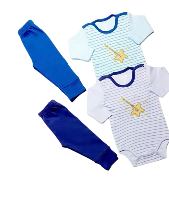 Image de Ensemble 02 pièces barbouteuses longues manches et pantalons bleu ciel et bleu nuit de 1-9 mois