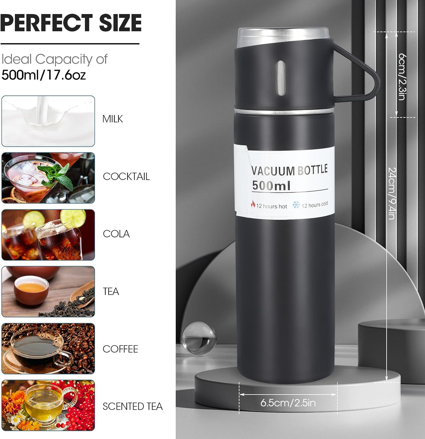 Vikaster Gourde inox - Thermos 1000ml, 24h froid & 12h chaud, Gourdes