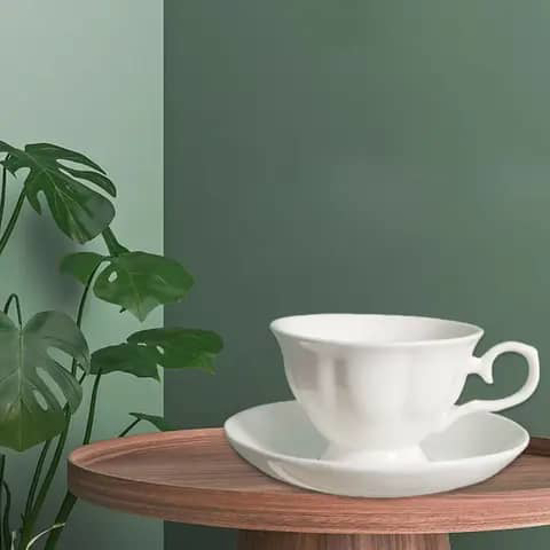 Image sur Ensemble tasse à café et soucoupe en porcelaine anglaise - Tasse à café pour la famille, le thé, l'eau, le lait, le bureau, la table basse, le restaurant, le salon, la machine à café (Blanc)