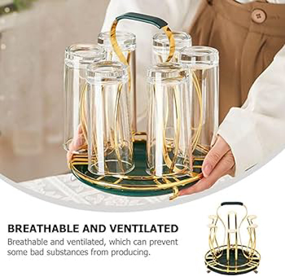 Image de ENSEMBLE Porte-verre + 6 verres à eau,  Support Suspendu Pour Gobelet à Vin Porte-verre De Table Support Suspendu D'affichage De Gobelet Présentoir à Verres à Vin Style Européen Casier à Vin Fil De Fer - copié