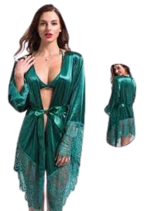 Image de Ensemble kimono nuisette en soie et dentelle avec string