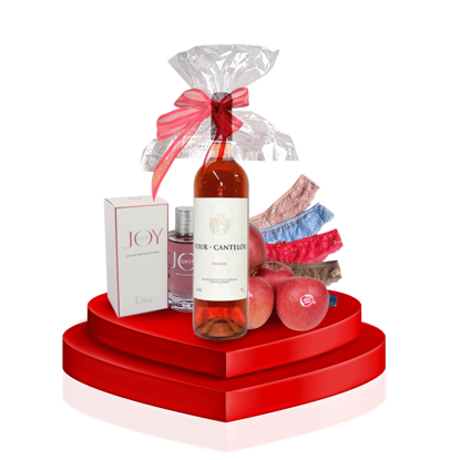 Image de Pack Séduction Saint Valentin ( Vin rosé , Parfum, Lot de 06 string , Filet de 03 pommes de France)