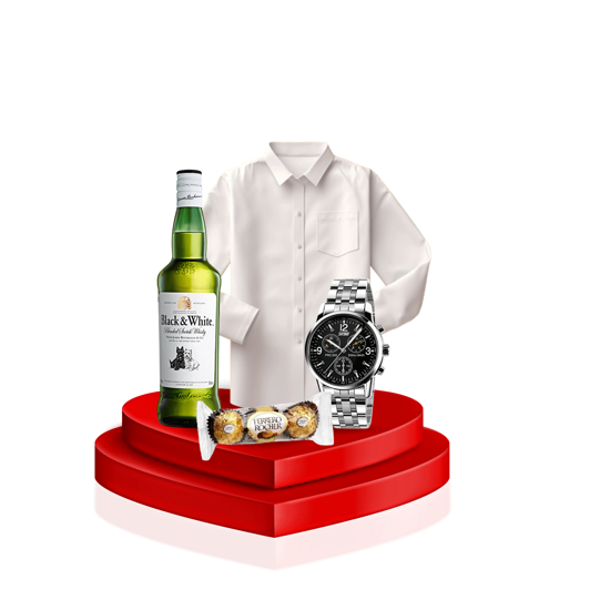 Image sur Pack du Valentin (Montre en Argent, Whisky back and white , Ferrero Rocher, Chemise)