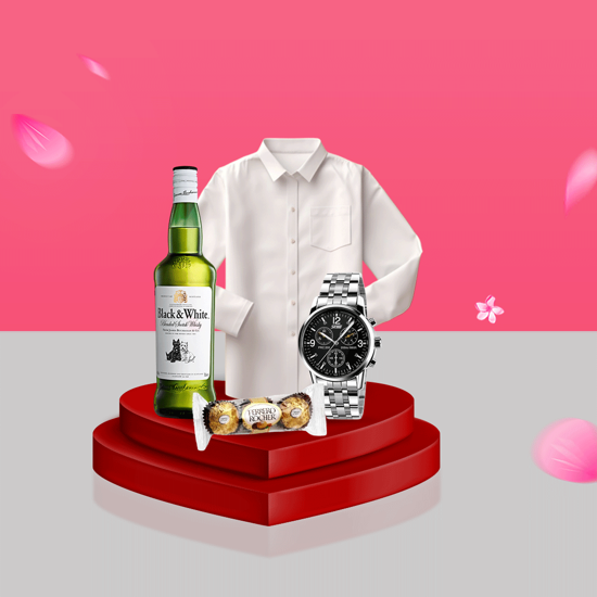 Image sur Pack du Valentin (Montre en Argent, Whisky back and white , Ferrero Rocher, Chemise)
