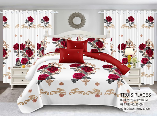 Image sur Ensemble draps + rideaux  pour lit 3 places, lingerie fine pour une chambre propre et élegante