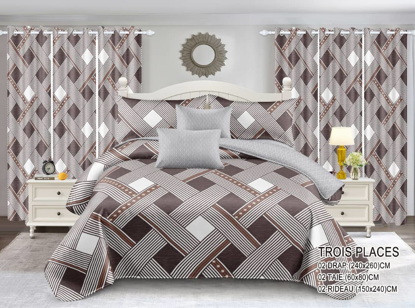 Image de Ensemble draps + rideaux  pour lit 3 places, lingerie fine pour une chambre propre et élégante qui vous procure un sommeil paisible