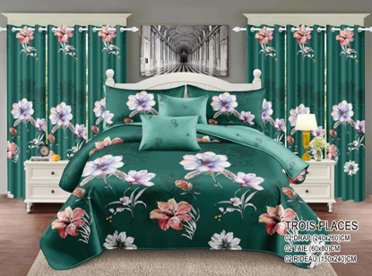 Image de Ensemble draps + rideaux  pour lit 3 places, lingerie fine pour une chambre propre et élégante qui vous procure un sommeil paisible