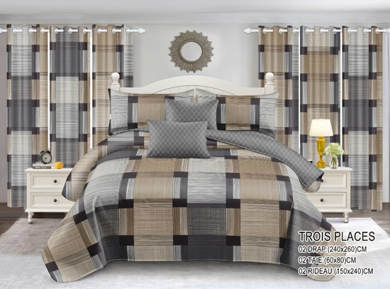 Image sur Ensemble draps + rideaux  pour lit 3 places, lingerie fine pour une chambre propre et élégante qui vous procure un sommeil paisible