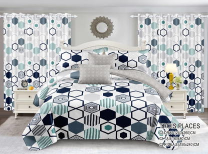 Image de Ensemble draps + rideaux  pour lit 3 places, lingerie fine pour une chambre propre et élégante qui vous procure un sommeil paisible