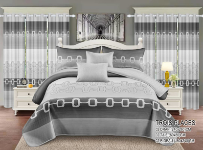 Image de Ensemble draps + rideaux  pour lit 3 places, lingerie fine pour une chambre propre et élégante qui vous procure un sommeil paisible