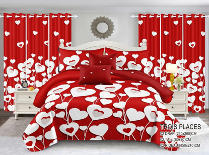 Image de Ensemble draps + rideaux  pour lit 3 places, lingerie fine pour une chambre propre et élégante qui vous procure un sommeil paisible