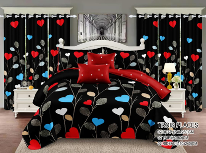 Image de Ensemble draps + rideaux  pour lit 3 places, lingerie fine pour une chambre propre et élégante qui vous procure un sommeil paisible