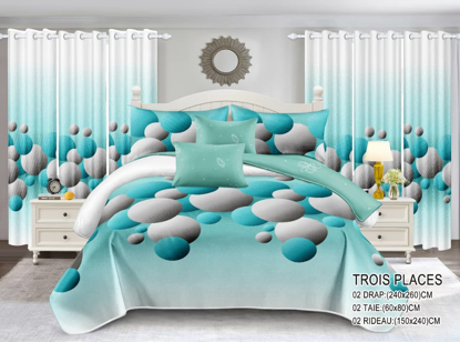 Image de Ensemble draps + rideaux  pour lit 3 places, lingerie fine pour une chambre propre et élégante qui vous procure un sommeil paisible