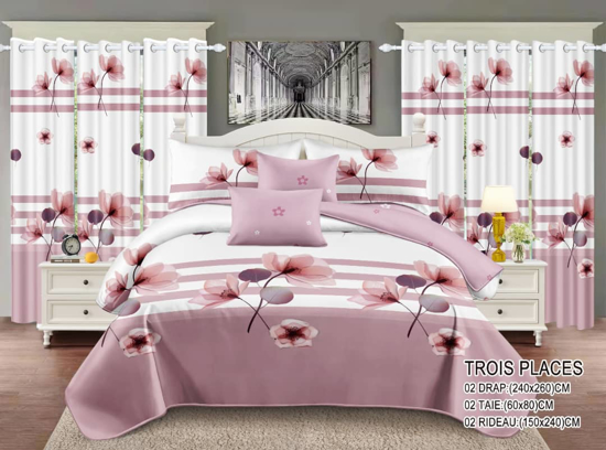 Image sur Ensemble draps + rideaux  pour lit 3 places, lingerie fine pour une chambre propre et élégante qui vous procure un sommeil paisible