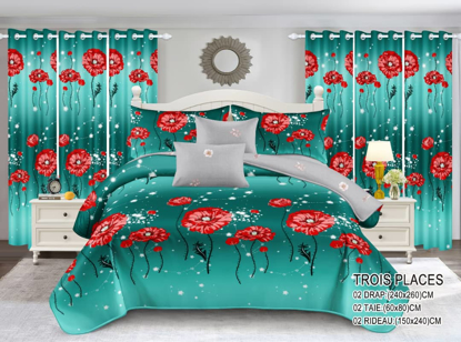 Image de Ensemble draps + rideaux  pour lit 3 places, lingerie fine pour une chambre propre et élégante qui vous procure un sommeil paisible