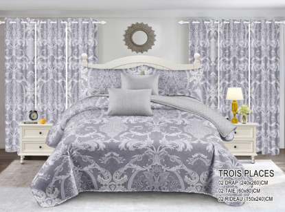 Image de Ensemble draps + rideaux  pour lit 3 places, lingerie fine pour une chambre propre et élégante qui vous procure un sommeil paisible