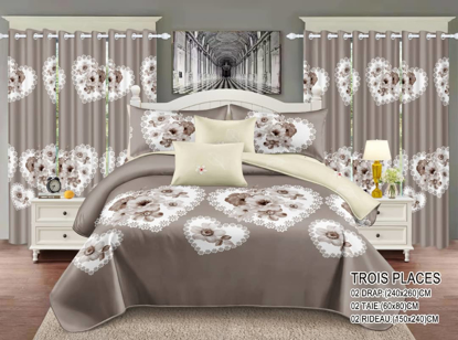 Image de Ensemble draps + rideaux  pour lit 3 places, lingerie fine pour une chambre propre et élégante qui vous procure un sommeil paisible