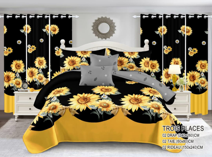 Image de Ensemble draps + rideaux  pour lit 3 places, lingerie fine pour une chambre propre et élégante qui vous procure un sommeil paisible