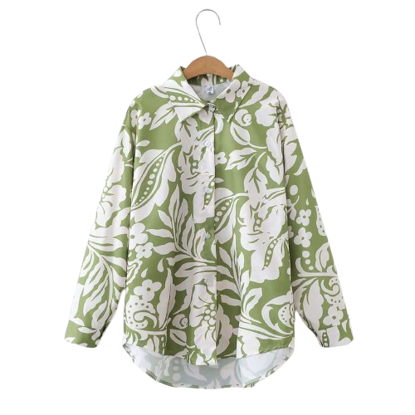 Agrandir l'image de Chemise en Satin fleuri longue manche pour femme Image de Chemise en Satin fleuri longue manche pour femme