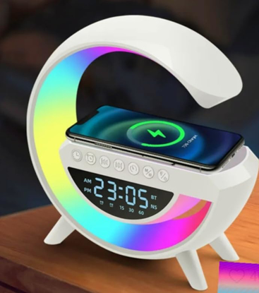 Image de Haut-parleur Bluetooth Réveil Lampe de table LED tout-en-un pour chambre à coucher, salon, bureau, choix de cadeau Veilleuse Chargeur de téléphone sans fil