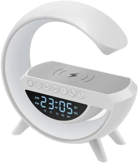 Image sur Haut-parleur Bluetooth Réveil Lampe de table LED tout-en-un pour chambre à coucher, salon, bureau, choix de cadeau Veilleuse Chargeur de téléphone sans fil