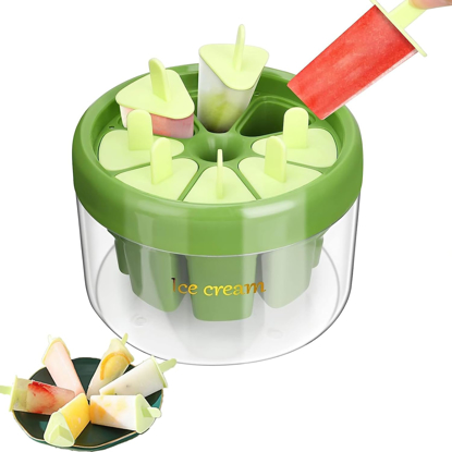 Image de Moules à sucettes glacées, Mini moule à sucettes glacées pour les enfants, réutilisable, moule à glace 8pcs à faire à la maison, moule à crème glacée amélioré pour enfants avec bâtons et glacière, machine à popsicle facile à libérer, sans BPA.