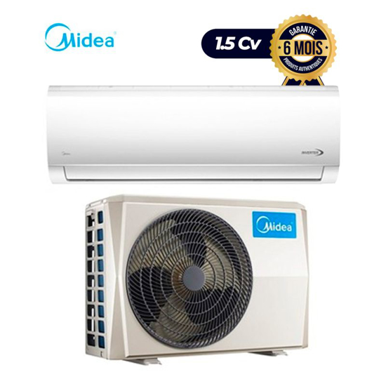 Image sur Climatiseur split Midea 1,5 CV – 12 000 BTU Inverter – consommation réduite – fonctionnement ultra silencieux – fonctions nuit & Eco – Garantie 06 mois