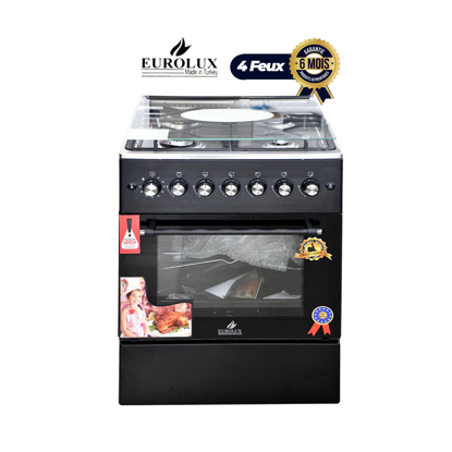 Image de Cuisinière à Gaz EUROLUX - EUR.TRENDY - 4 Feux + Four - 60 x 60 cm - Inox - 6 mois de garantie