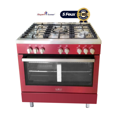 Image de Cuisinière à gaz 5 feux - Super Flame- 60*90 - Rouge -  WOOD- 6 mois de garantie