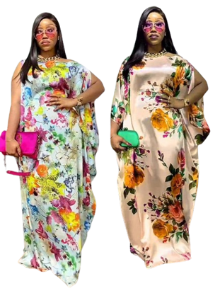 Image de Longue Robe en satin soie fleuri pour femme de bonne qualité